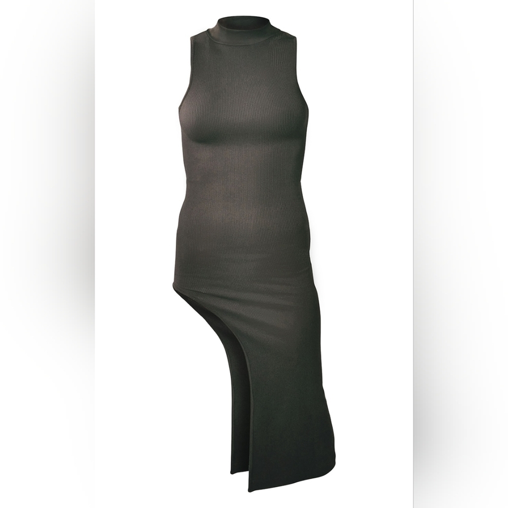 NWT Dark Brown Structured Contour Rib High Neck Sleeveless Mid - Picture 4 of 13
